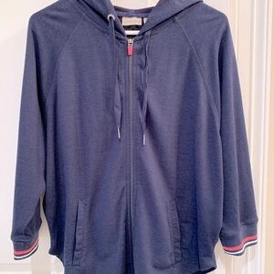 Nanette Lepore Hooded Batwing Sweatshirt Navy Laser Cutout Detail Size Medium